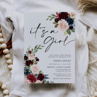 Boho Borgoña es una invitación Chica a Baby Shower