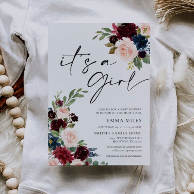 Boho Borgoña es una invitación Chica a Baby Shower (Subido por el creador)