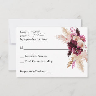 Boho Borgoña y Rubor Floral rosa no comida RSVP