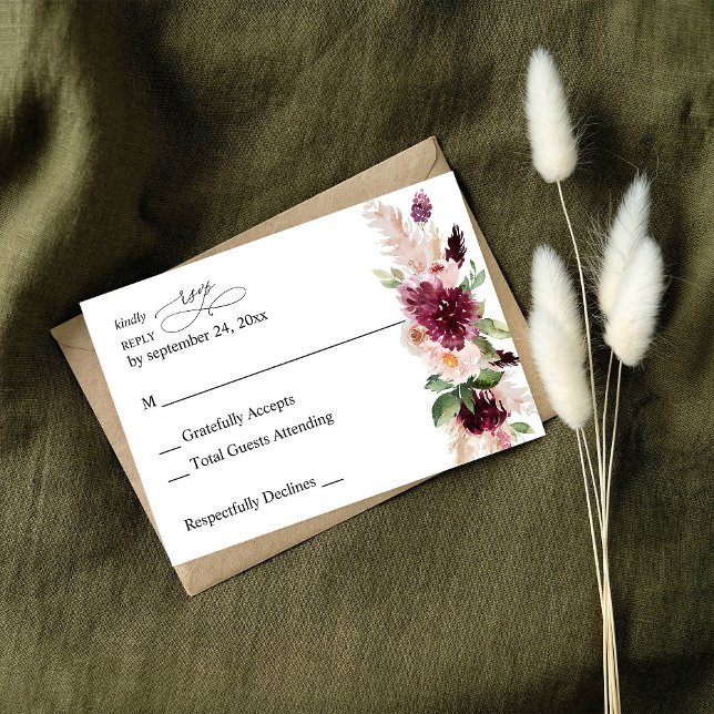 Boho Borgoña y Rubor Floral rosa no comida RSVP 2 (Subido por el creador)