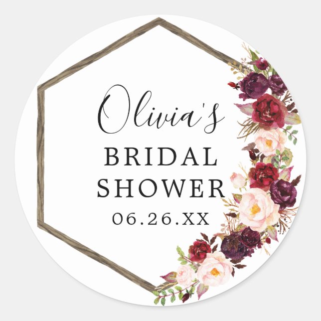 Boho Borgundy Envelope Favor Pegatinas (Anverso)