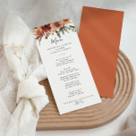 Boho Botanical Autumn Floral Boda Menú de la cena<br><div class="desc">Esta original carta de boda floral de otoño es perfecta para un boda clásico. El diseño presenta elegantes flores de color burdeos, marrón, blanco y otoño onduladas, e inspiradora belleza artística. Este menú se puede utilizar para la recepción de bodas, la cena de ensayo, la ducha de novia o cualquier...</div>