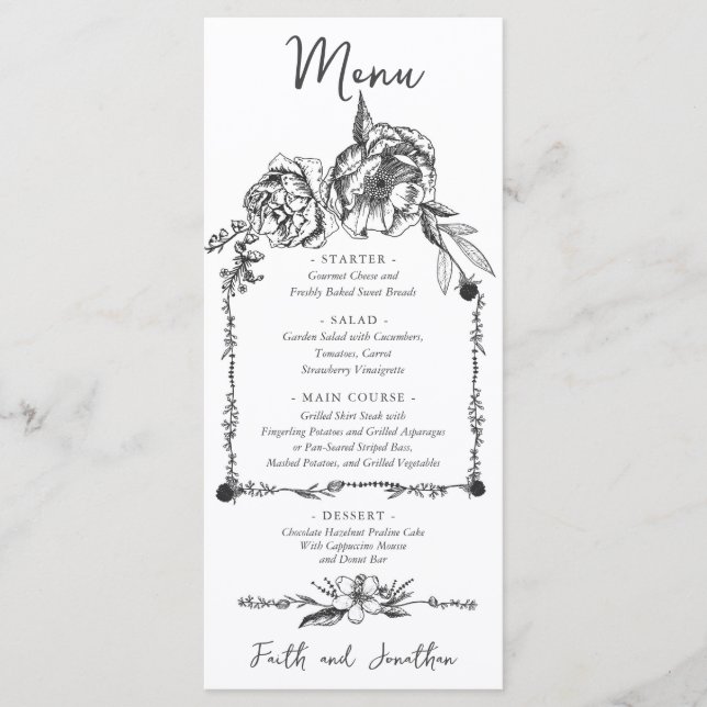 Boho Botanical Floral Vintage Wedding Menu (Anverso)