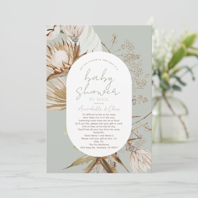Boho Botanical Sage Baby Shower por invitación por (Anverso de pie)