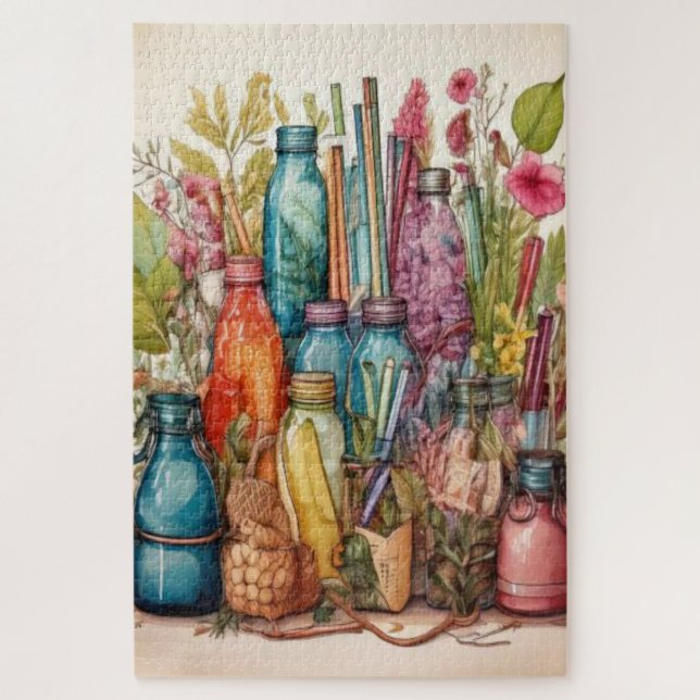 Boho Botanical Watercolor Bottles Jigsaw Puzzle (Vertical)
