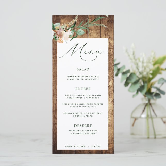 Boho Botánico Rustic Farmhouse Barn Boda Menú (Anverso de pie)