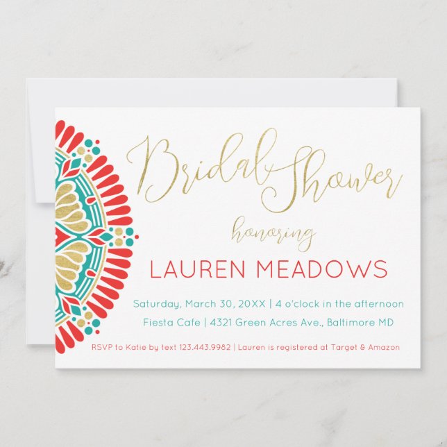 Boho Bridal Fiesta Wedding Ducha Invitación (Anverso)