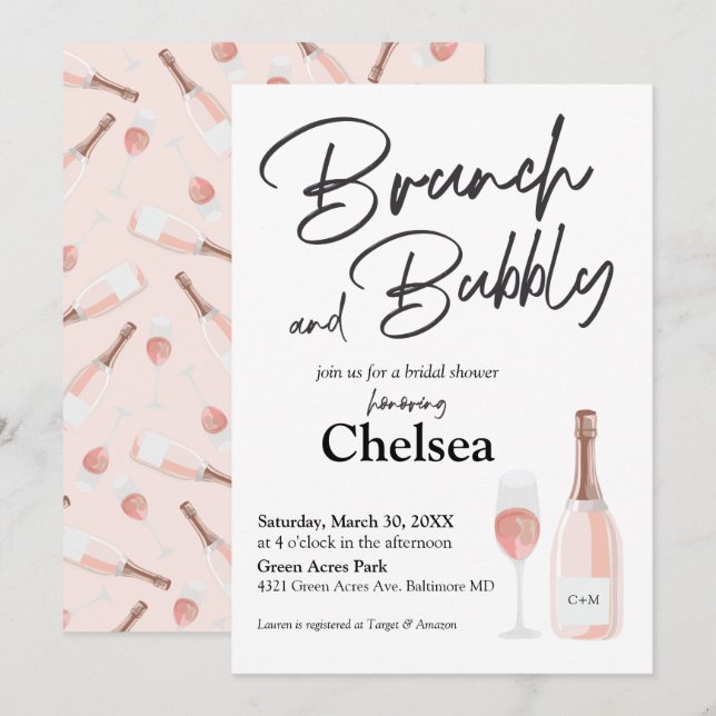 Boho Brunch Y Bubbly Bridal Shower Invitación (Anverso / Reverso)