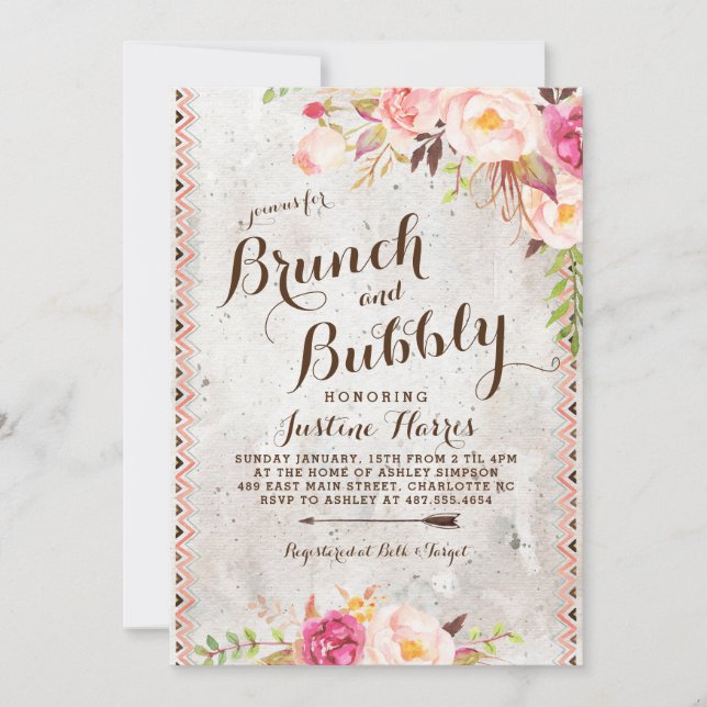 Boho Brunch y burbuja Bridal Shower Invitación (Anverso)