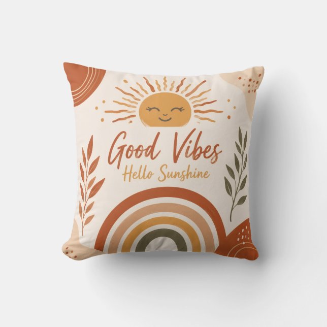 Boho Buenas Vibraciones Hola Sol Almohada  (Anverso)