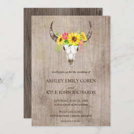Boho Bull Skull invitación a la boda con girasoles