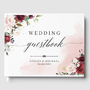 Boho Burgundy Boda Floral Libro de invitados