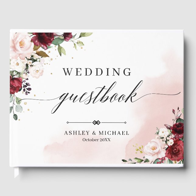 Boho Burgundy Boda Floral Libro de invitados (Anverso)