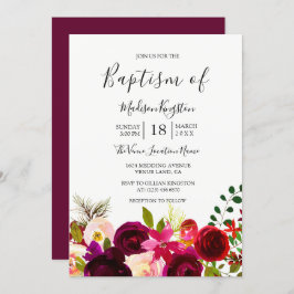 Boho Burgundy flora invitación al bautismo