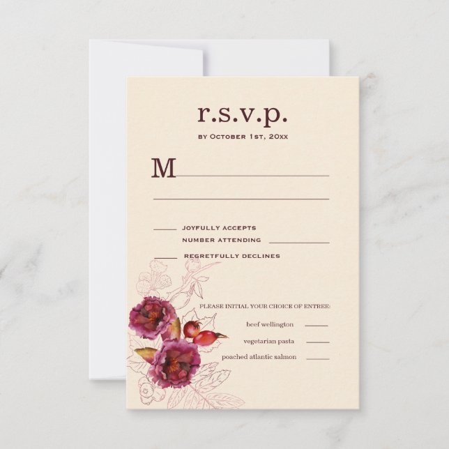 Boho Burgundy Rose RSVP (Anverso)