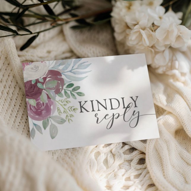 Boho Burgundy Rose Watercolor Wedding RSVP (Subido por el creador)