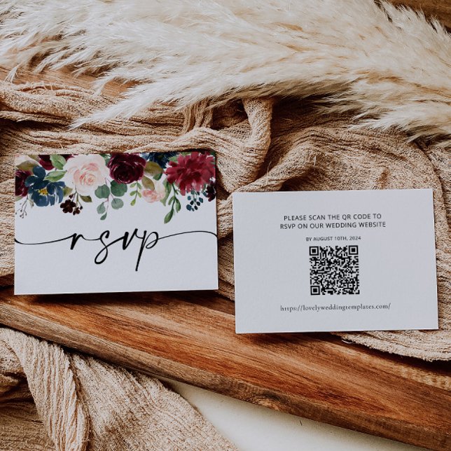 Boho Burgundy Wedding RSVP Tarjeta de código QR (Subido por el creador)