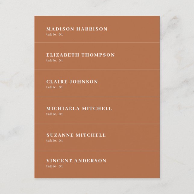 Boho Burnt Naranja Boda Tarjeta de nombre de lugar (Anverso)