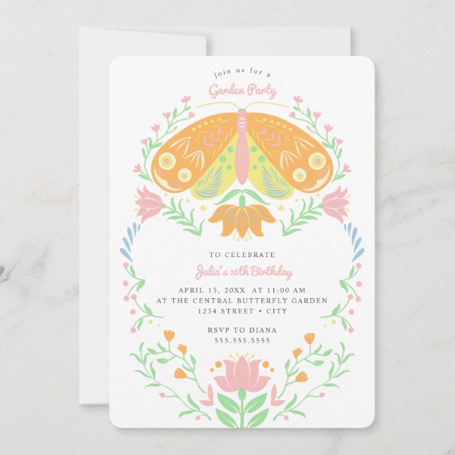Boho Butterfly Garden Fiesta Invitación de cumplea (Anverso)