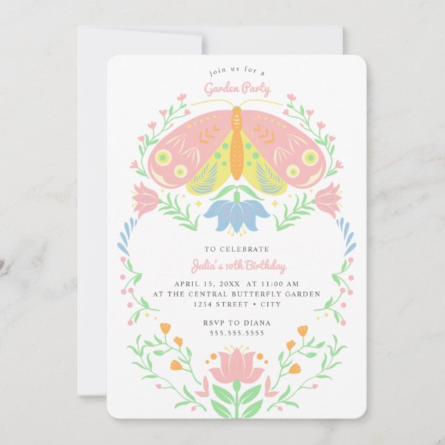 Boho Butterfly Garden Fiesta Invitación de cumplea (Anverso)