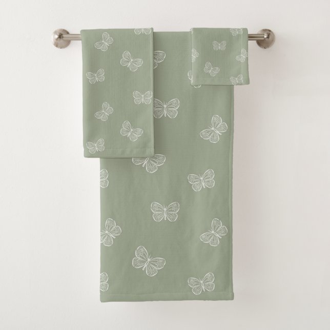 Boho Butterfly Pattern Neutral Modern Sage Green (In situ)