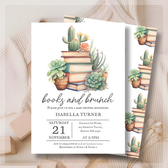 Boho Cactus Books & Brunch Baby Shower Invitación (Subido por el creador)