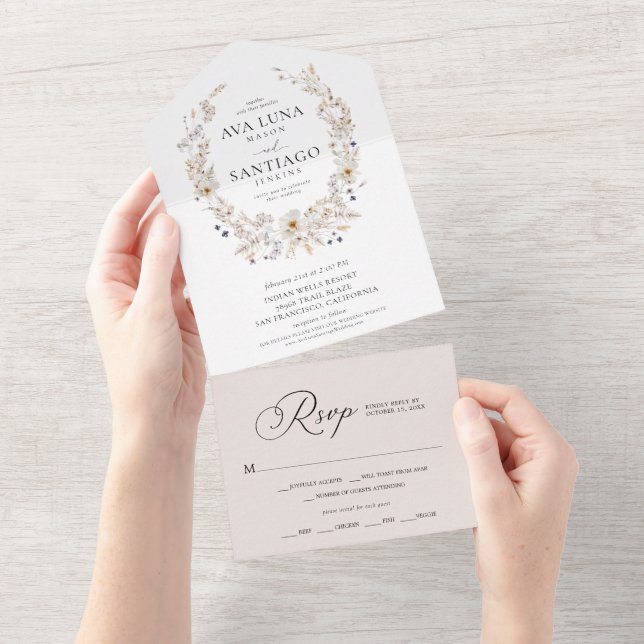 Boho Cae Botánico Todo en una Invitación de Boda (desgarro)