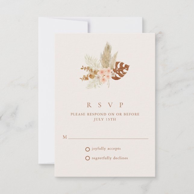 Boho Cae Flores Boda Rústica RSVP (Anverso)