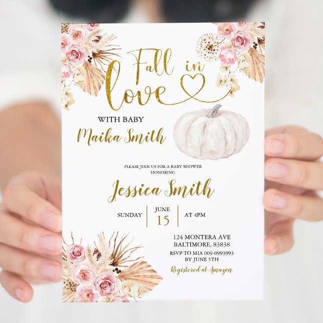 Boho Calabaza Cae Enamorada Invitación de Baby Sho (Subido por el creador)