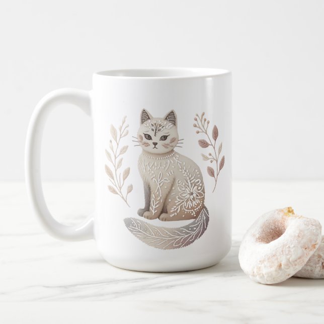 Boho Cat Mug Elegant Copa Coffee Minimalista (Con donut)