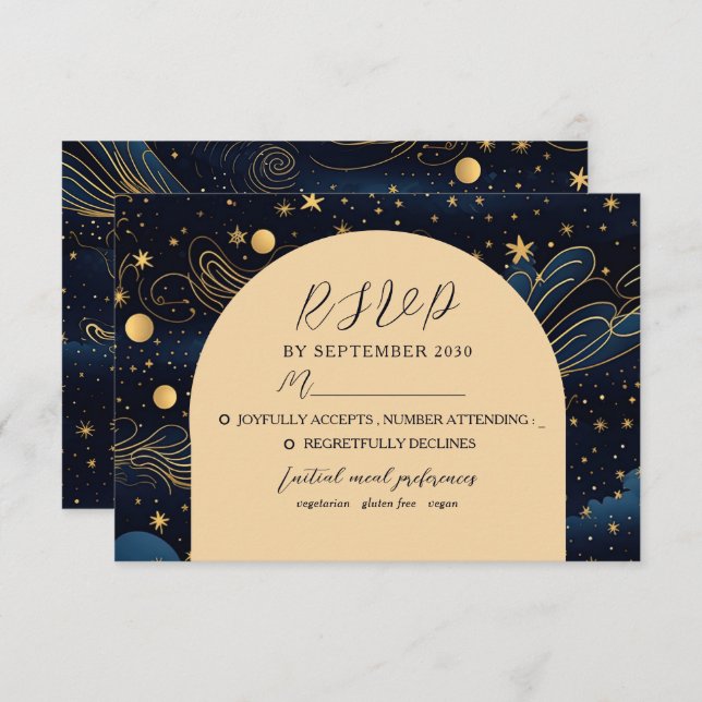Boho Celestial Night Wedding Tarjeta RSVP (Anverso / Reverso)