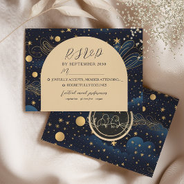 Boho Celestial Night Wedding Tarjeta RSVP