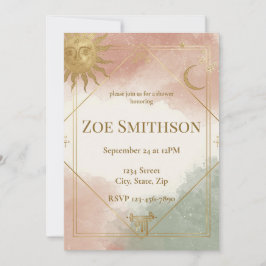 Boho Celestial Shower Invitación Sage Terracotta