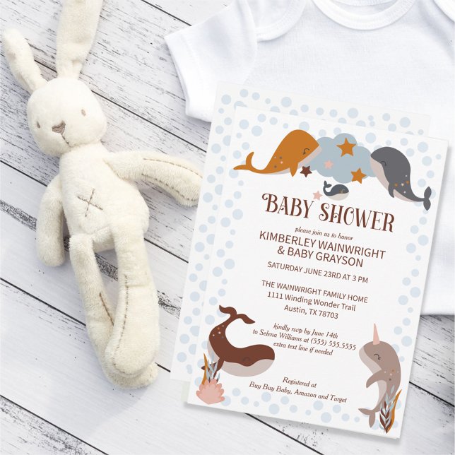 Boho Celestial Whales Estrella Invitación Baby Sho (Subido por el creador)