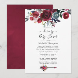 Boho Chic Burgundy y Navy Floral Invitación de Luv