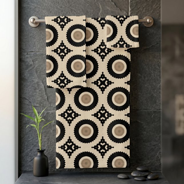 Boho Chic Negro Beige Patrón de Medallón Geométric (Subido por el creador)
