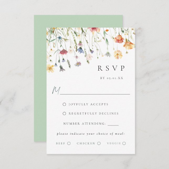 Boho Chic Wildflower Wedding Meal Choice RSVP Card (Anverso / Reverso)