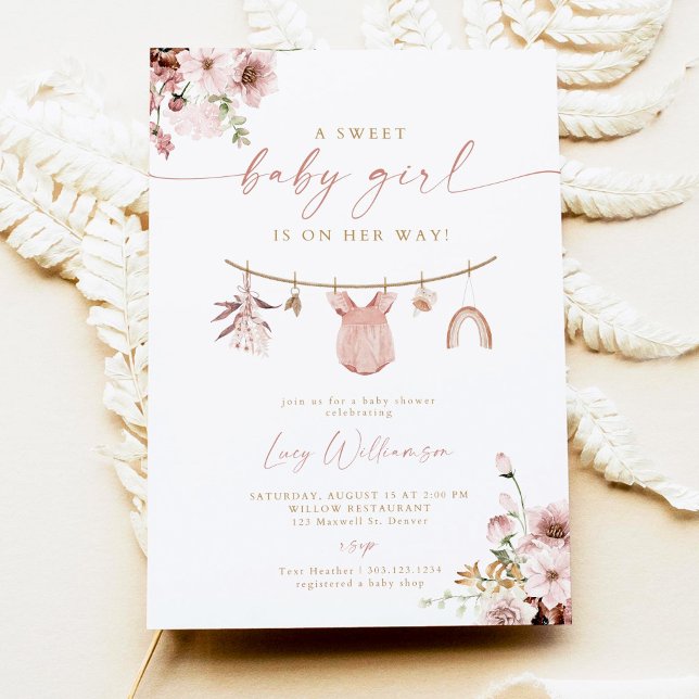 Boho Chica Clothesline Baby Shower Invitación Dulc (Subido por el creador)