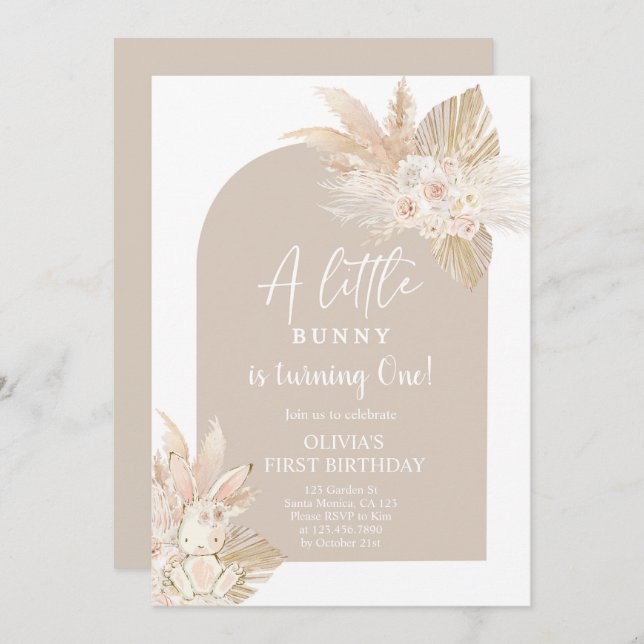 Boho Chica Conejo Conejo Conejo Conejo Invitación  (Anverso / Reverso)