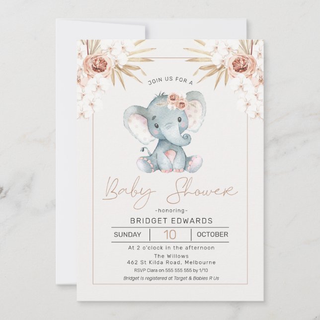 Boho Chicas Florales Invitación a la ducha de bebé (Anverso)