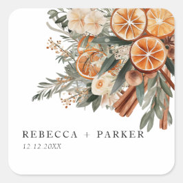 Boho cinnamon pegatina boda botánico de invierno