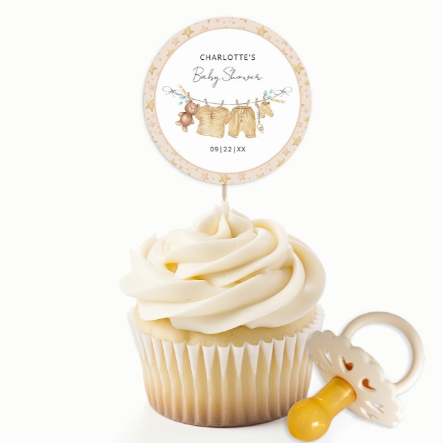 Boho Clothesline Baby Shower Round Pegatina (Boho Baby Shower Sticker Favor)