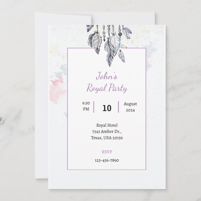 Boho cool acuarela tarjeta de invitación de fiesta (Anverso)
