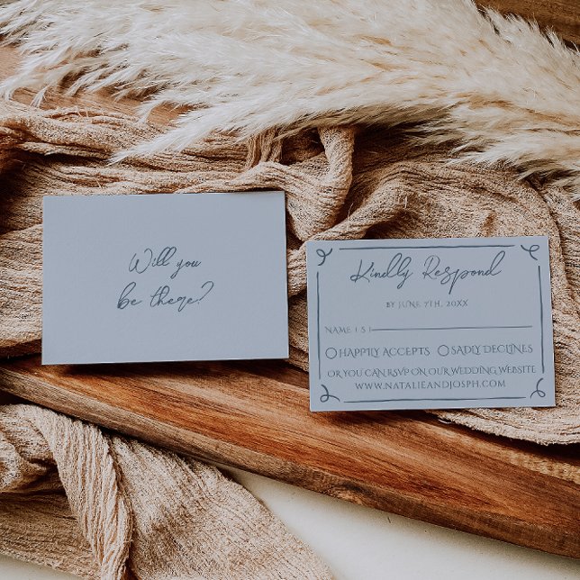 Boho Cool Marina Blue Frame Whimsy Wedding RSVP (Subido por el creador)