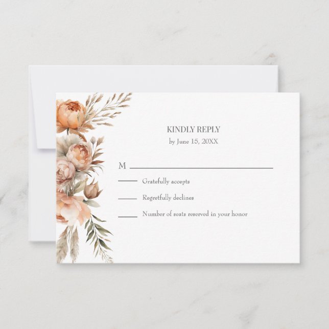 Boho Coral and Peach Dry Flower Wedding RSVP Card (Anverso)