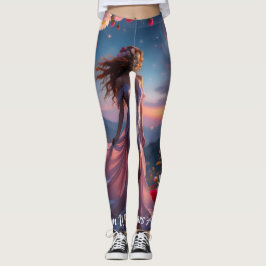 Boho Cosmic Bloom Pink Leggings Women 1 Ethereal