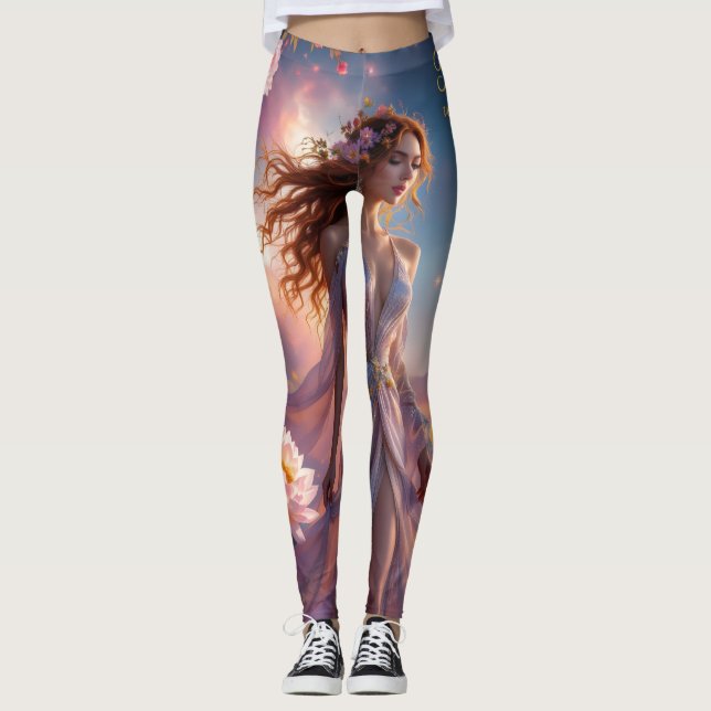  Boho Cosmic Bloom Pink Leggings Women No2Ethereal (Anverso)