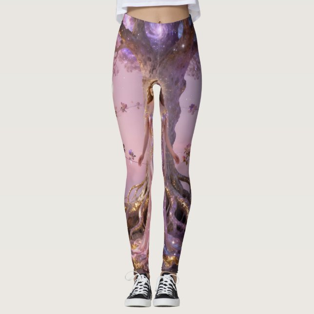 Boho Cosmic Bloom Pink Leggings Women No3 Ethereal (Anverso)