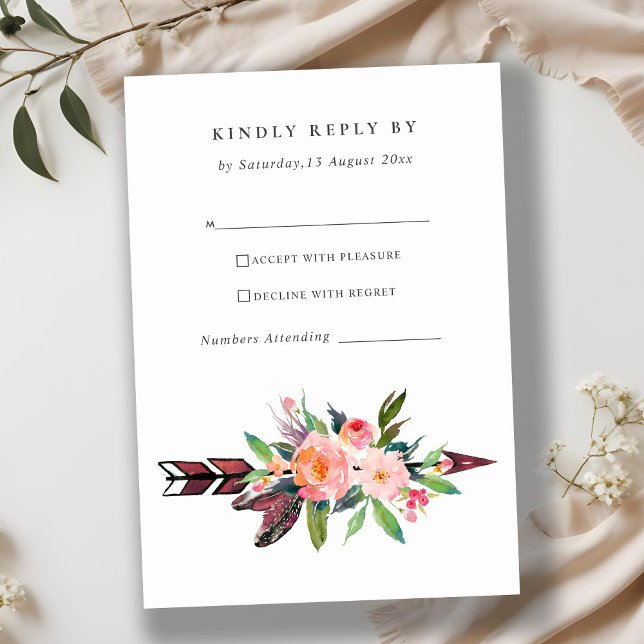 BOHO COUNTRY RUBOR ARROW FLORAL WEDDING RSVP (Subido por el creador)