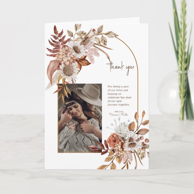 Boho Cowboy y Bride Boda Gracias Tarjeta (Anverso)